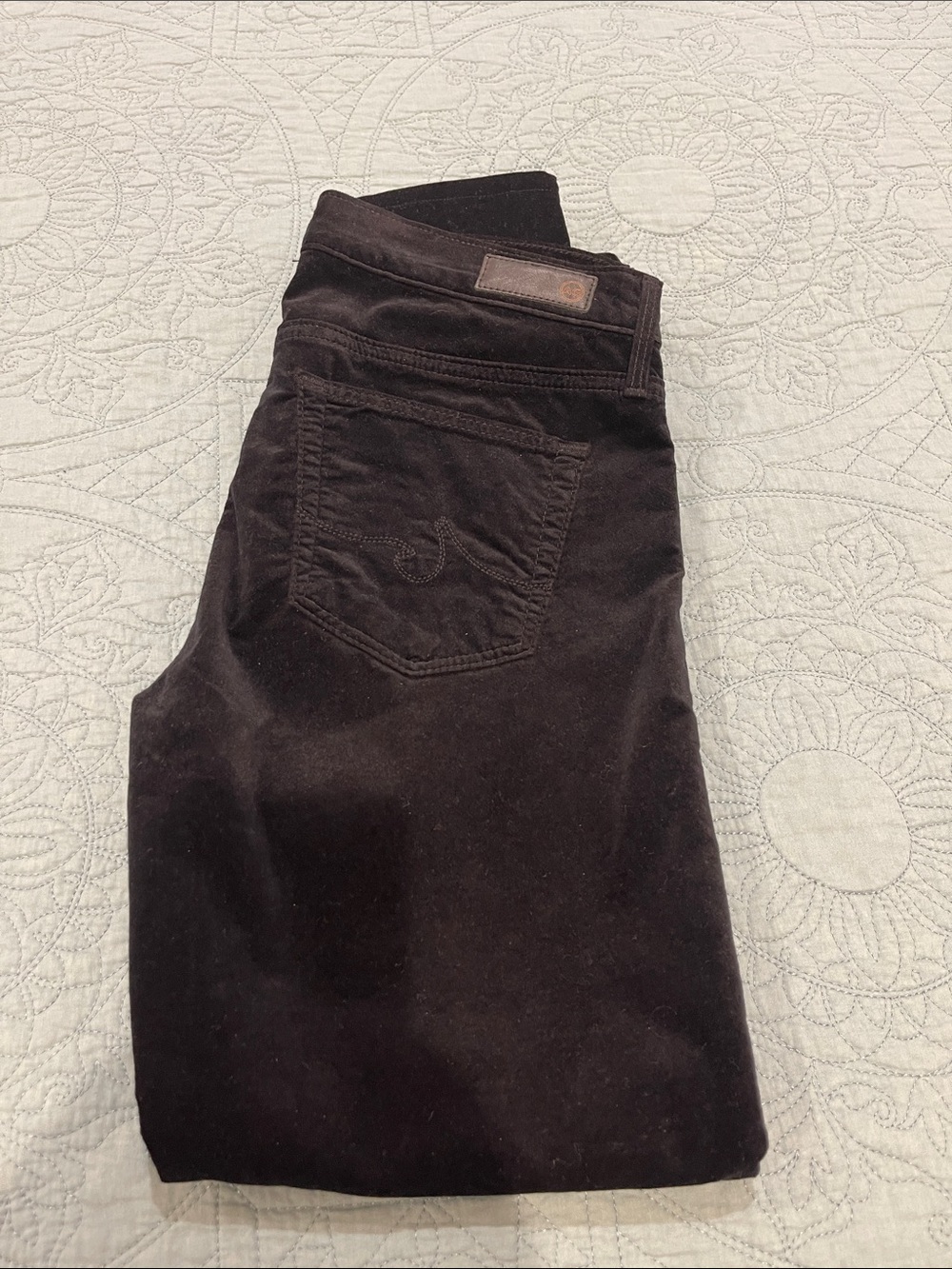 AG Black Velvet Slim Jeans with Subtle Back Pocket Stitching